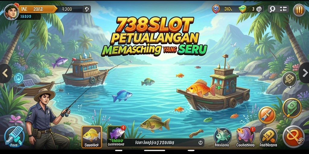 Screenshot gameplay 738SLOT menampilkan aksi memancing yang menegangkan.
