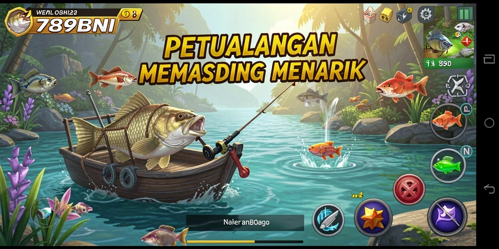 Tampilan gameplay seru di 789BNI saat memancing ikan besar.
