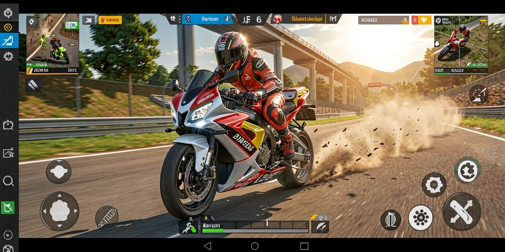 Tampilan gameplay ADG62 yang menegangkan dan mengasyikkan dalam balapan motor.