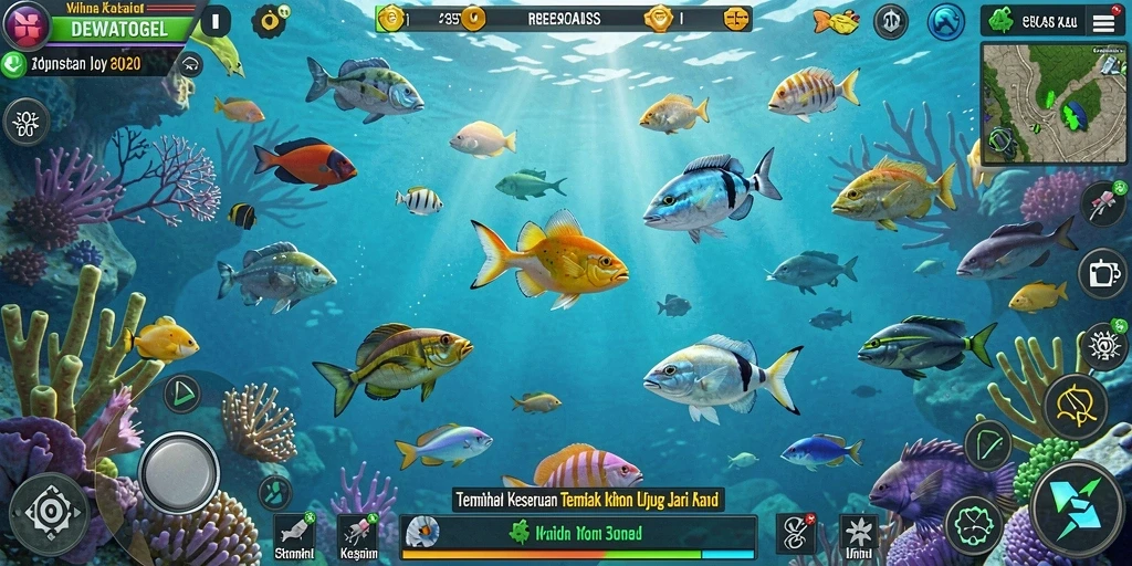 Tampilan utama gameplay DEWATOGEL dengan aksi tembak ikan yang seru.