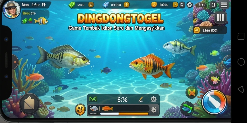Screenshot gameplay DINGDONGTOGEL menampilkan aksi menangkap ikan yang mendebarkan.