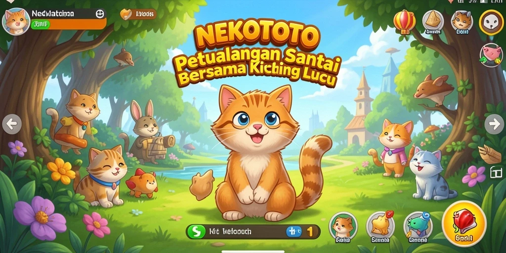 Tampilan gameplay NEKOTOTO dengan kucing-kucing lucu dan misi seru.