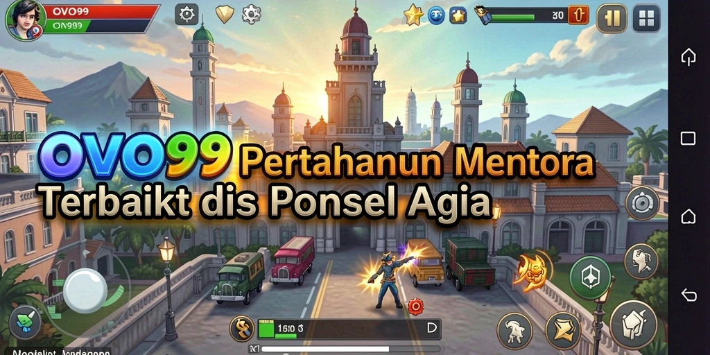 Gameplay seru OVO99 yang menampilkan pertarungan menara pertahanan.