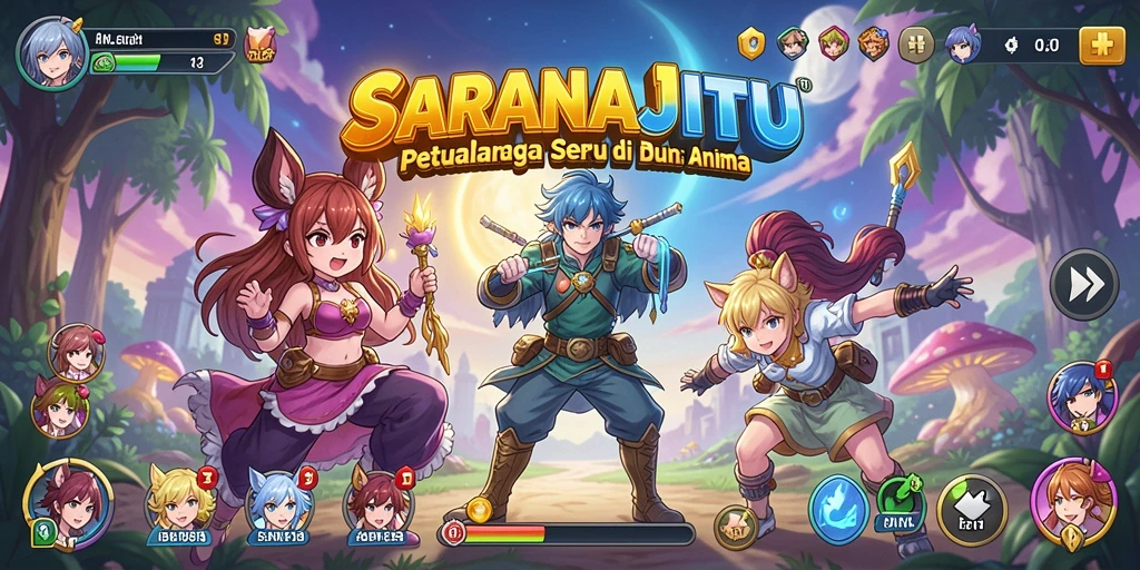 Tangkapan layar dari pertempuran seru dalam game Anime SARANAJITU.