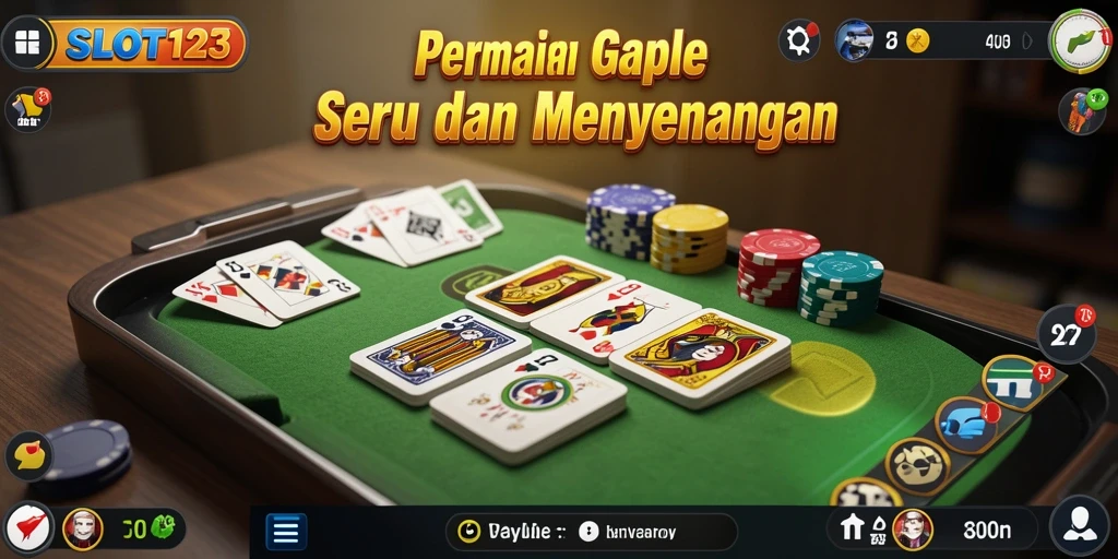 Screenshot gameplay Slot123 menampilkan suasana permainan gaple yang mengasyikkan.