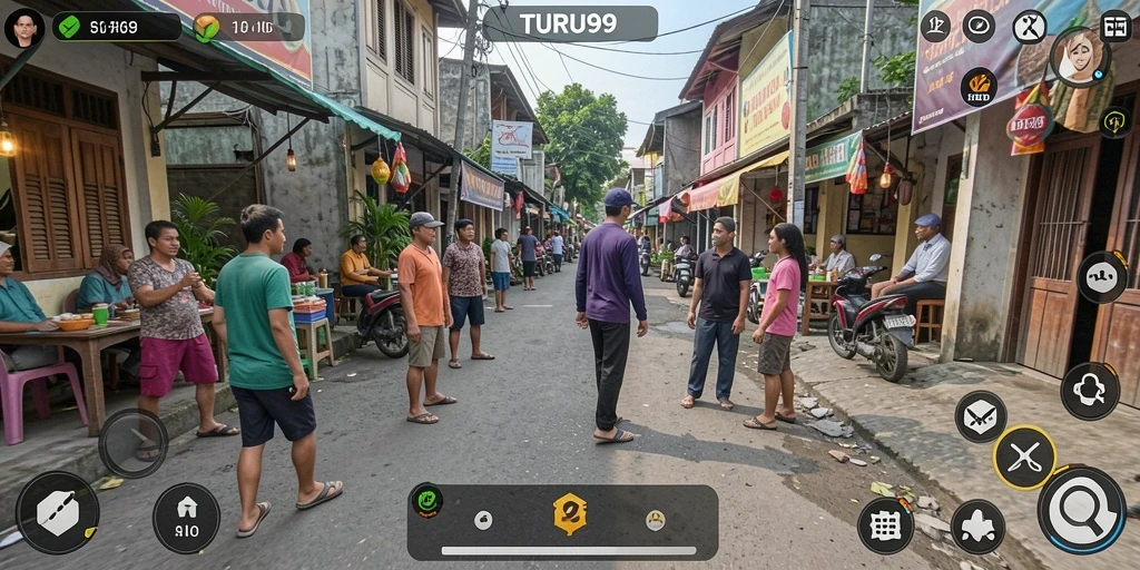 Tampilan gameplay menarik dari TURU99 yang menampilkan interaksi karakter.